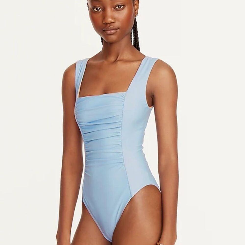 NWT J. Crew Ruched Square Neck One Piece Blue Mist BF179 Size 24